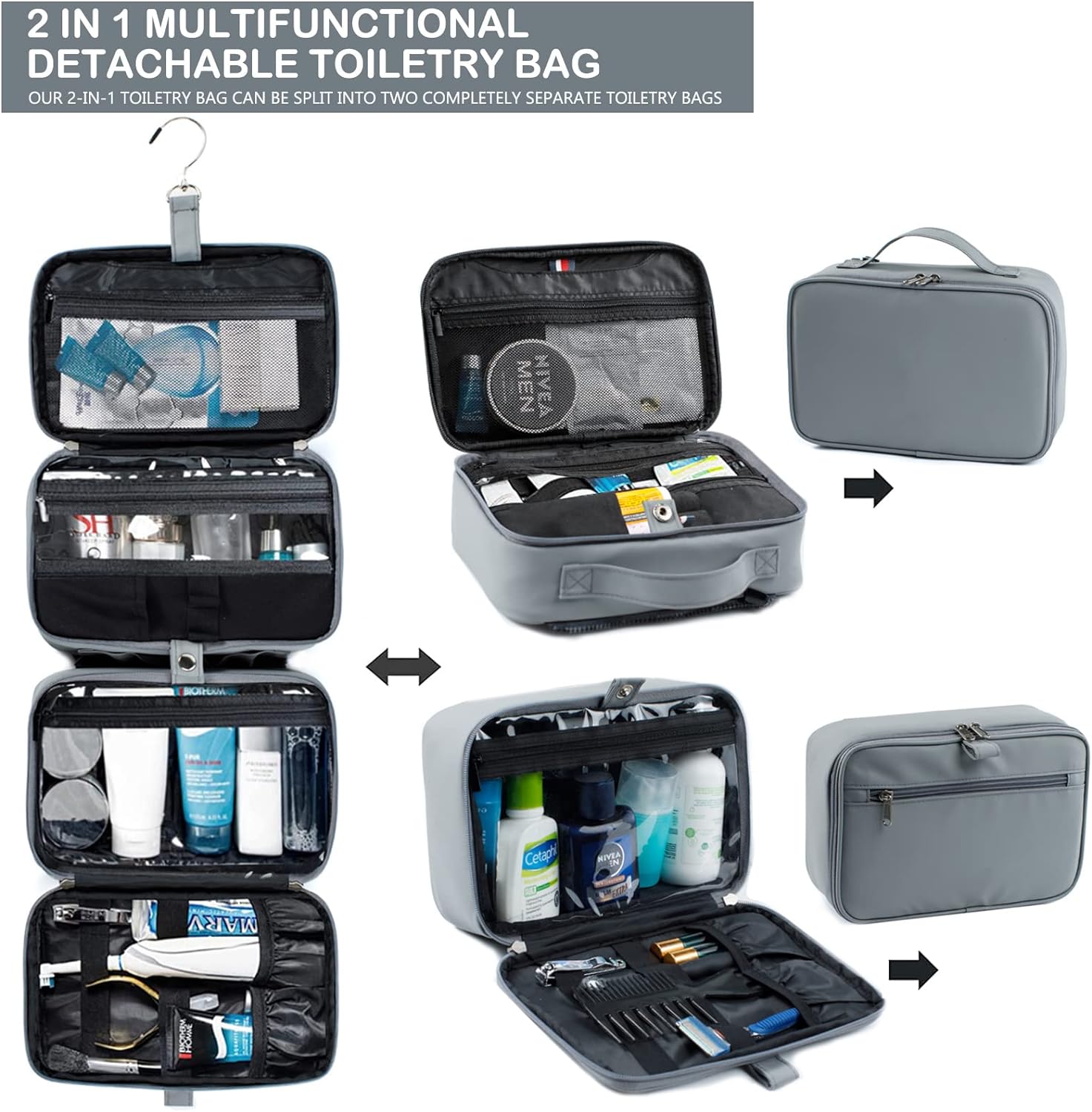 Toiletry Bag for Men， Hanging Travel Bag for Toiletries， Shaving Bag for Men Travel， Toiletry Bags for Traveling， Large Travel Size Toiletry Organizer (2022 Upgraded) ， Travel Case Kit Accessories - Image 4